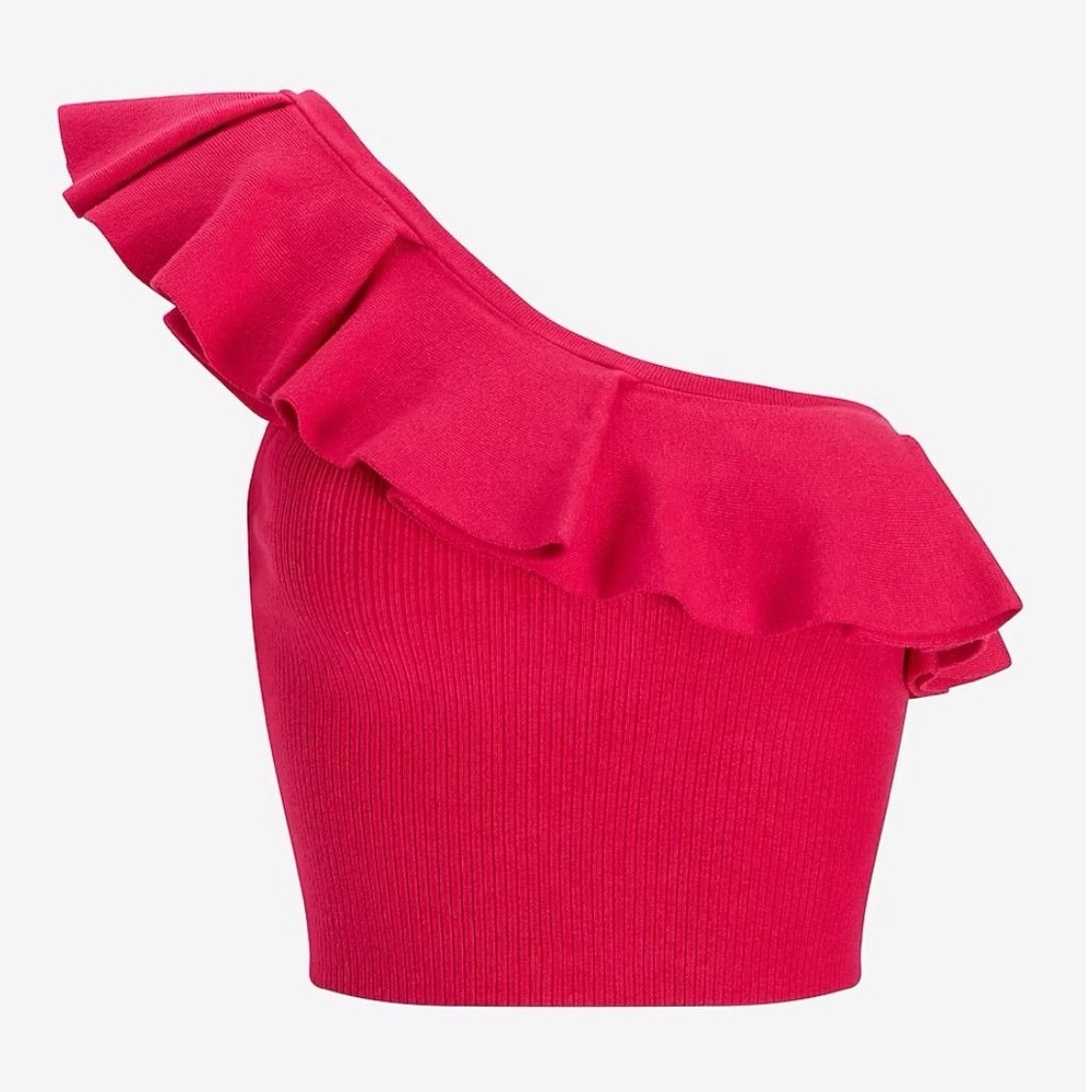 EXPRESS Ruffle One Shoulder Cropped Sweater Tank Size M